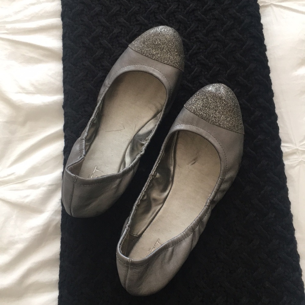 Dark Gray Ballerina Flats with Glitter Toe